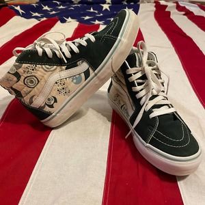 Vintage Vans Womens 7.5 SK-8 Hi Blue Green White Geometric Sneakers Mens 6